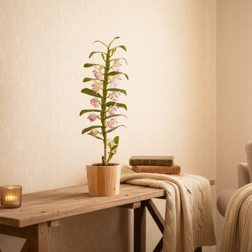 Pink Dendrobium 1 Stem Orchid Plant