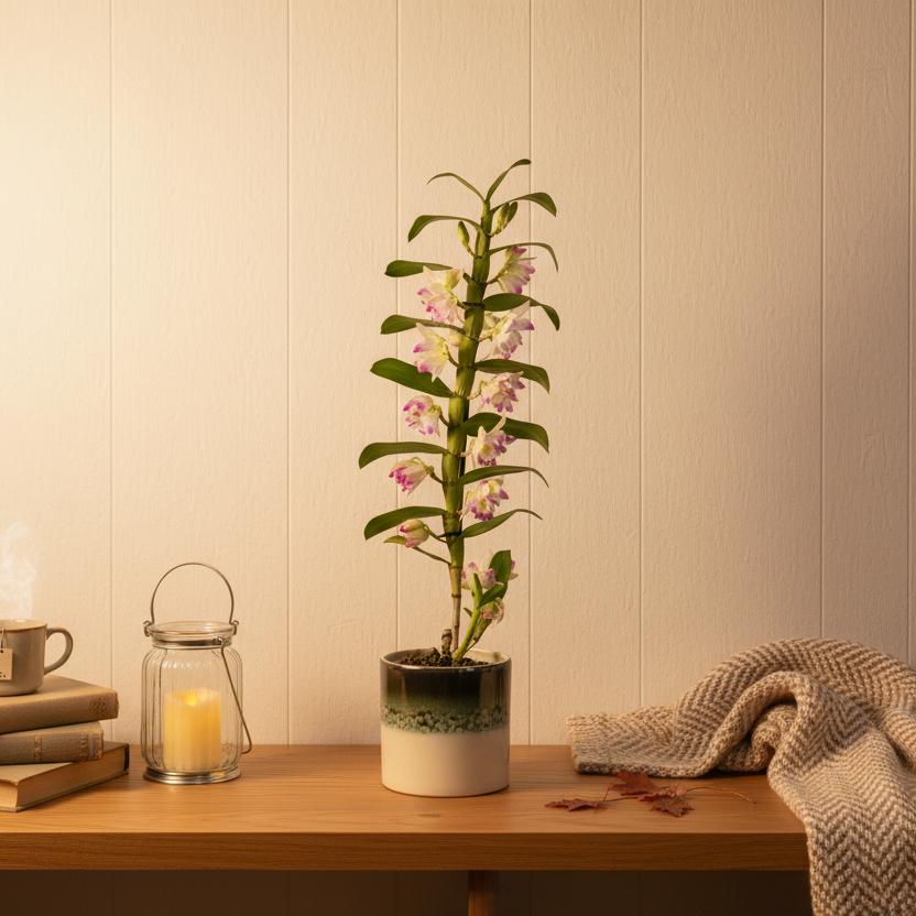 Pink Dendrobium 1 Stem Orchid Plant