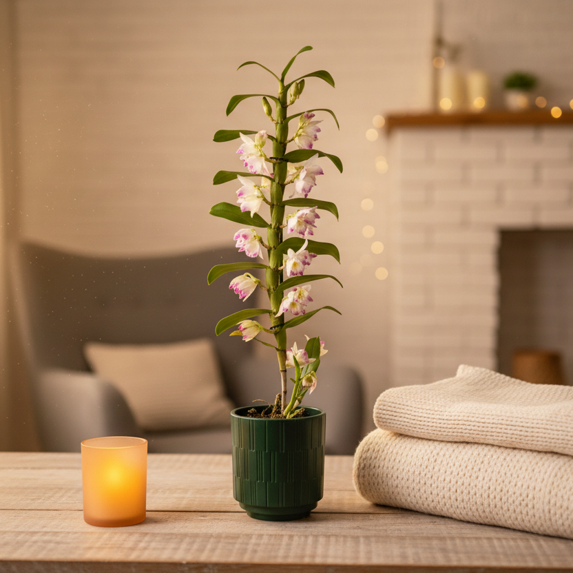 Pink Dendrobium 1 Stem Orchid Plant