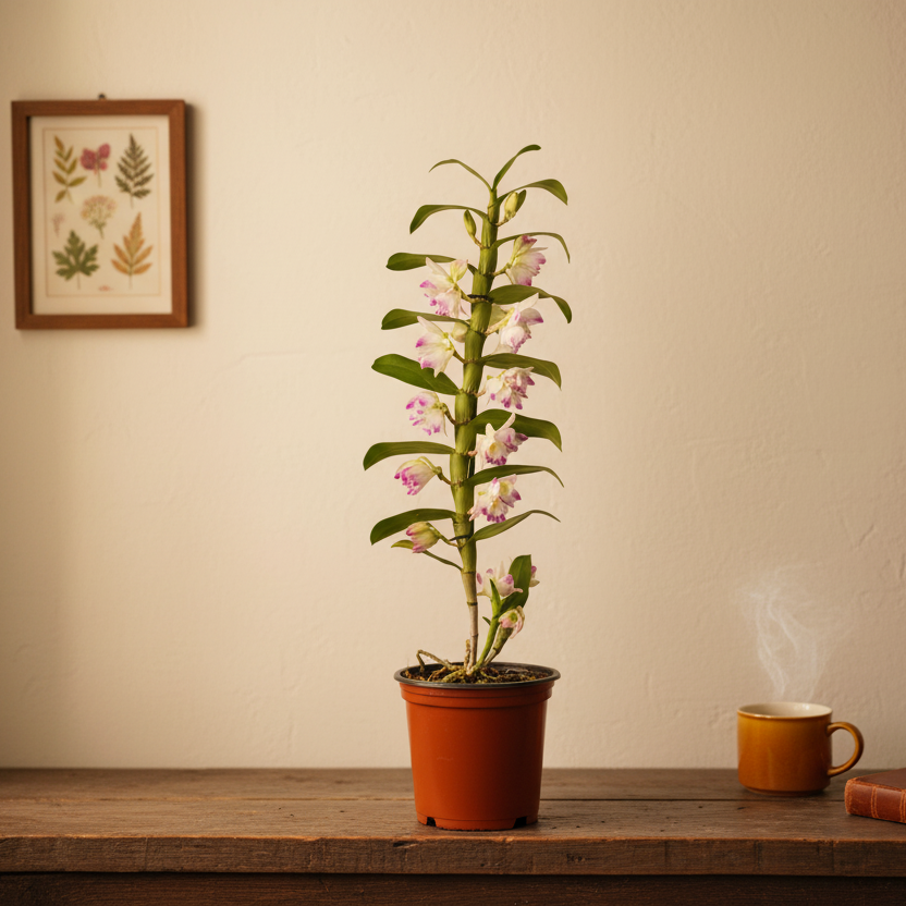 Pink Dendrobium 1 Stem Orchid Plant