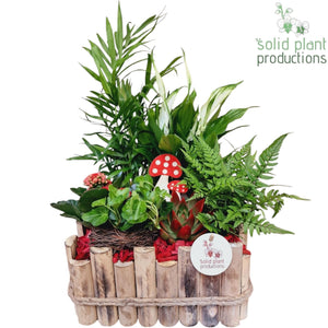Large Autumn Red Arrangement – 30cm Square Wooden Pot