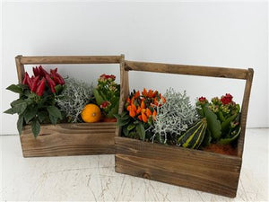 Mixed Colour Floral Arrangement with Wooden Handle