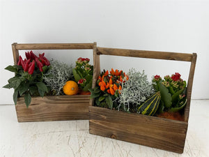Mixed Colour Floral Arrangement with Wooden Handle