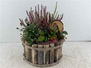 Mixed Dried Flower Arrangement in Round Wooden Pot