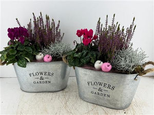 Mixed Colour Oval Zinc Flower Arrangement