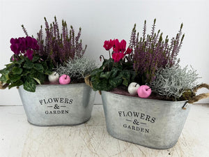 Mixed Colour Oval Zinc Flower Arrangement