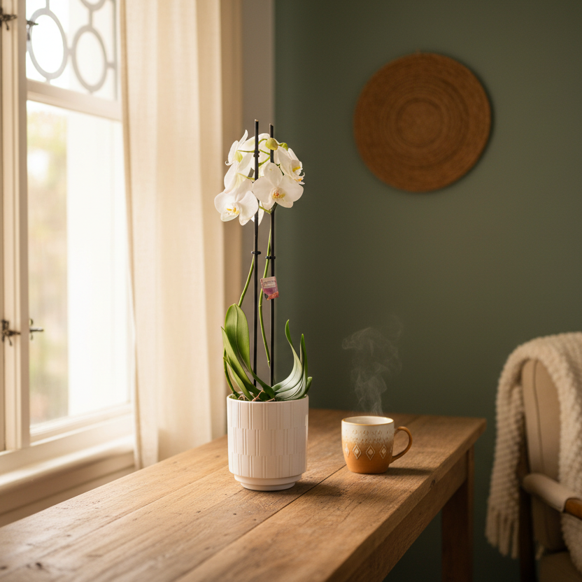 Phalaenopsis 2 stem Orchid Plant White
