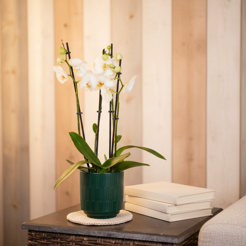 Phalaenopsis 3 stem Orchid Plant White