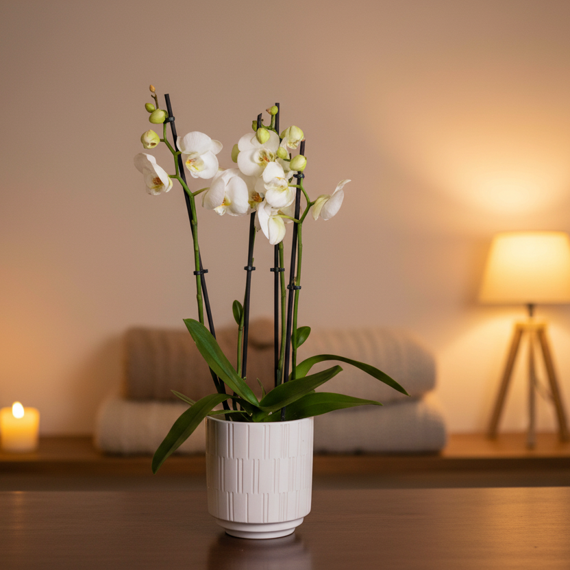 Phalaenopsis 3 stem Orchid Plant White
