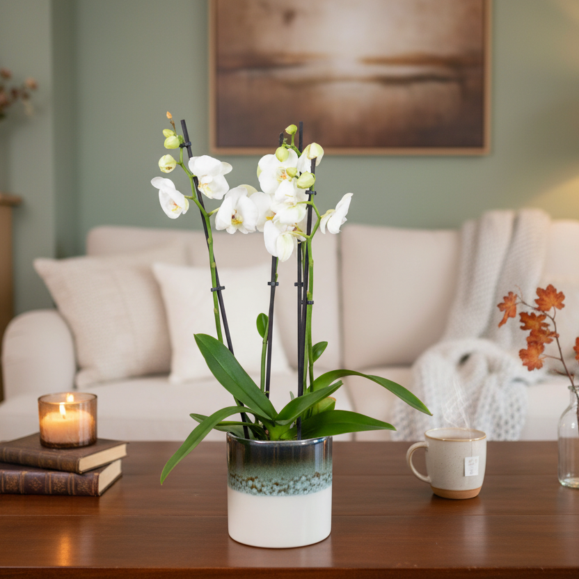 Phalaenopsis 3 stem Orchid Plant White