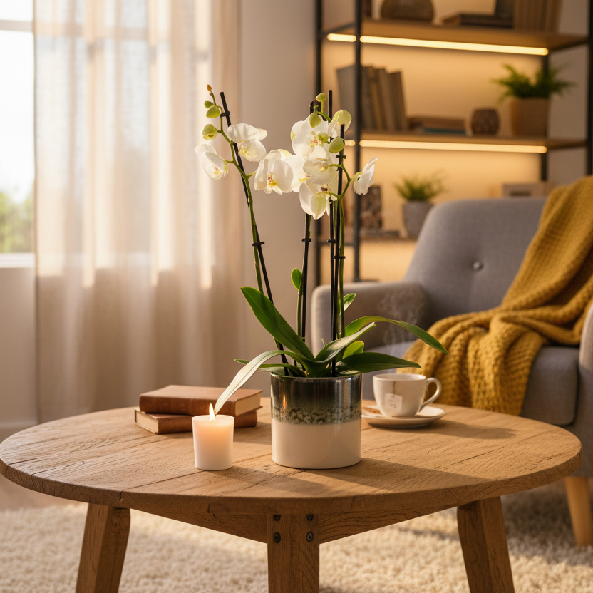 Phalaenopsis 2 stem Orchid Plant White