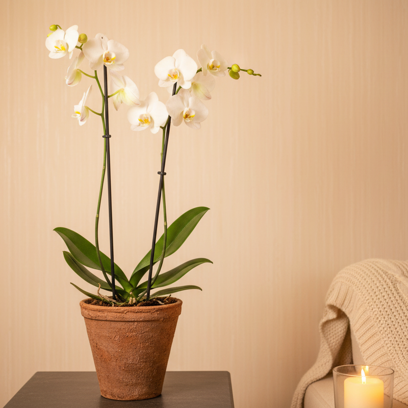 Phalaenopsis 2 stem Orchid Plant White