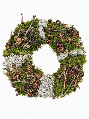 Green Pine Cone Moss Wreath – 30cm