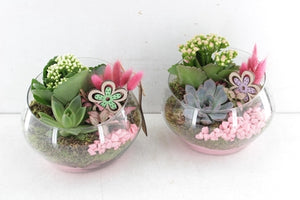 Slanted Glass Heather Arrangement – 18cm