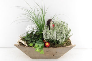 Outdoor Plant Arrangement in Wooden Boat – 43cm