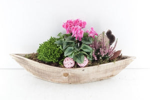 Outdoor Plant Arrangement in Extra-Large Wooden Boot – 56cm