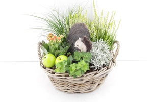 Outdoor Arrangement in Round Kubu Basket with Handles – 35cm