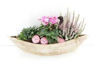 Outdoor Arrangement in Extra-Large Wooden Boat – 56cm