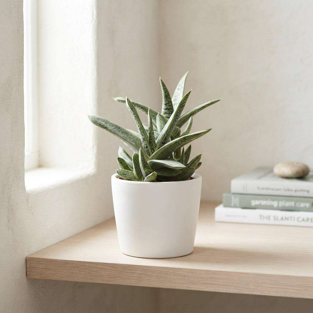 Mixed Aloe Plant in White Ceramic Pot – 10.5cm