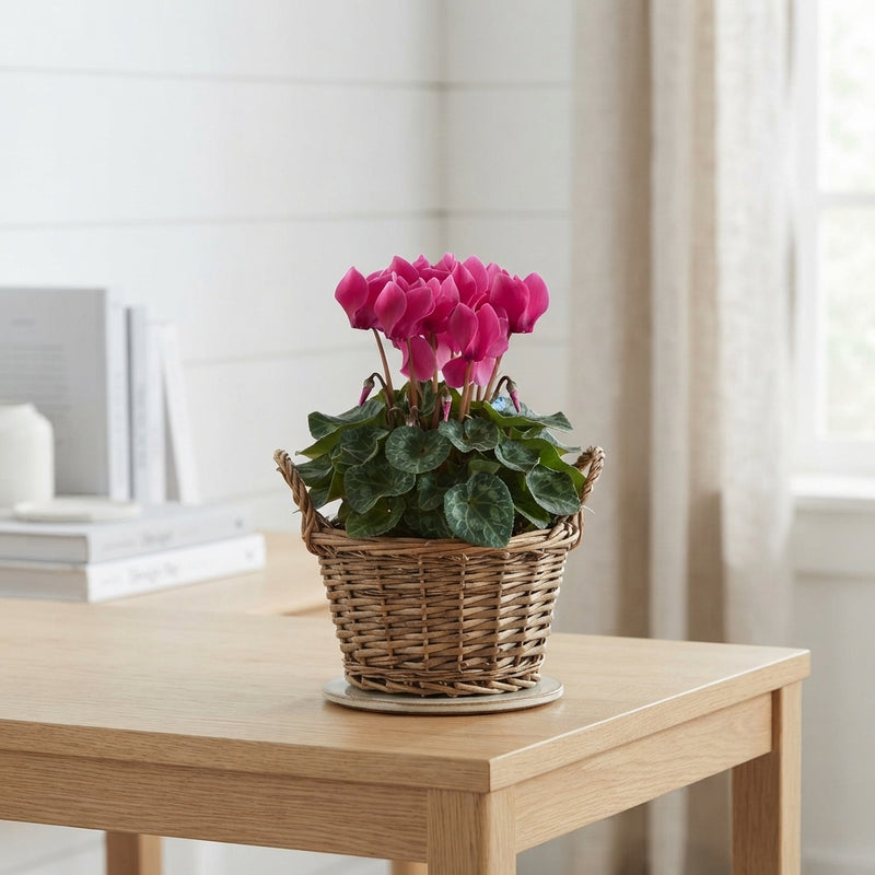 Lush Green Plant Arrangement in Wicker Basket – 25cm
