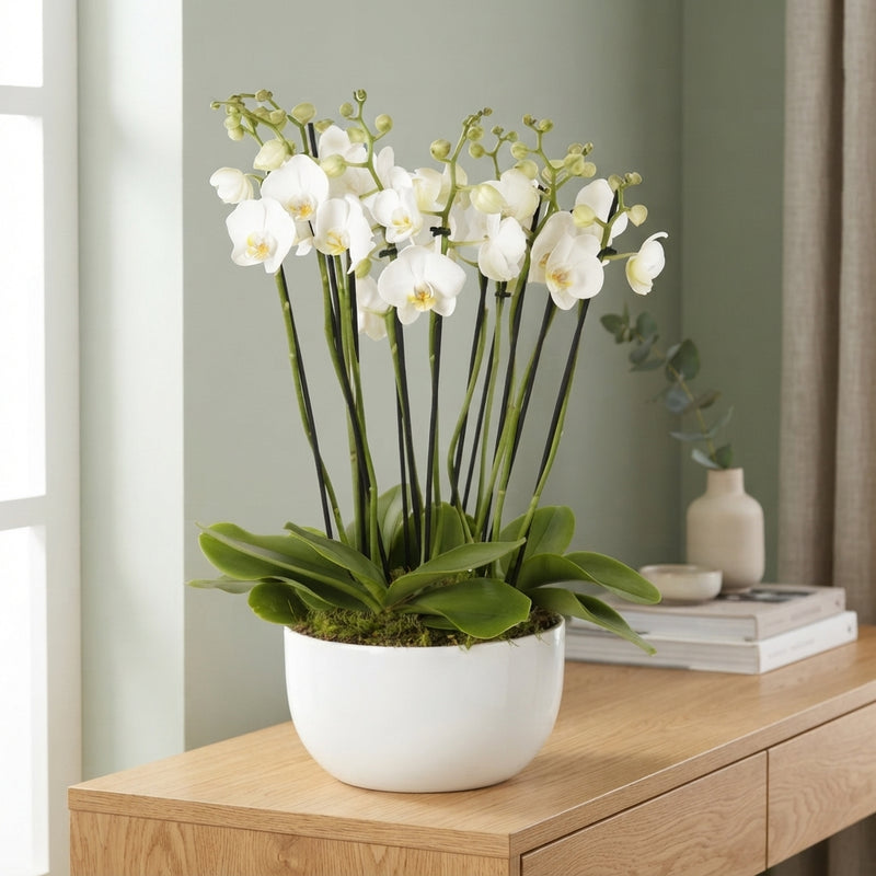 White Phalaenopsis Orchid – 26cm Ceramic Pot