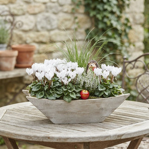 Outdoor Plant Arrangement in Wooden Boat – 43cm