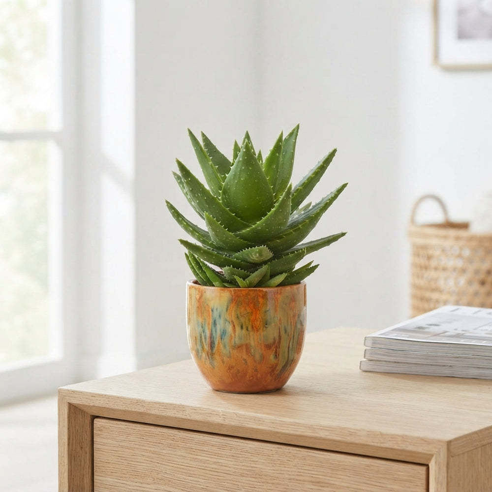 Aloe Mitriformis in Orange Ceramic Pot – 12cm