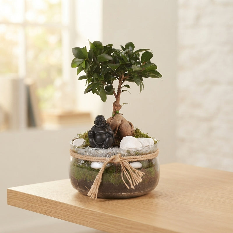Ficus Ginseng Bonsai with Glass Bowl – 20cm Pot