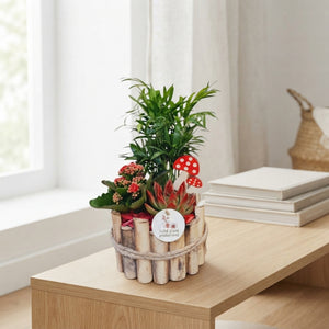 Autumn Plant Arrangement – 17cm Wooden Pot