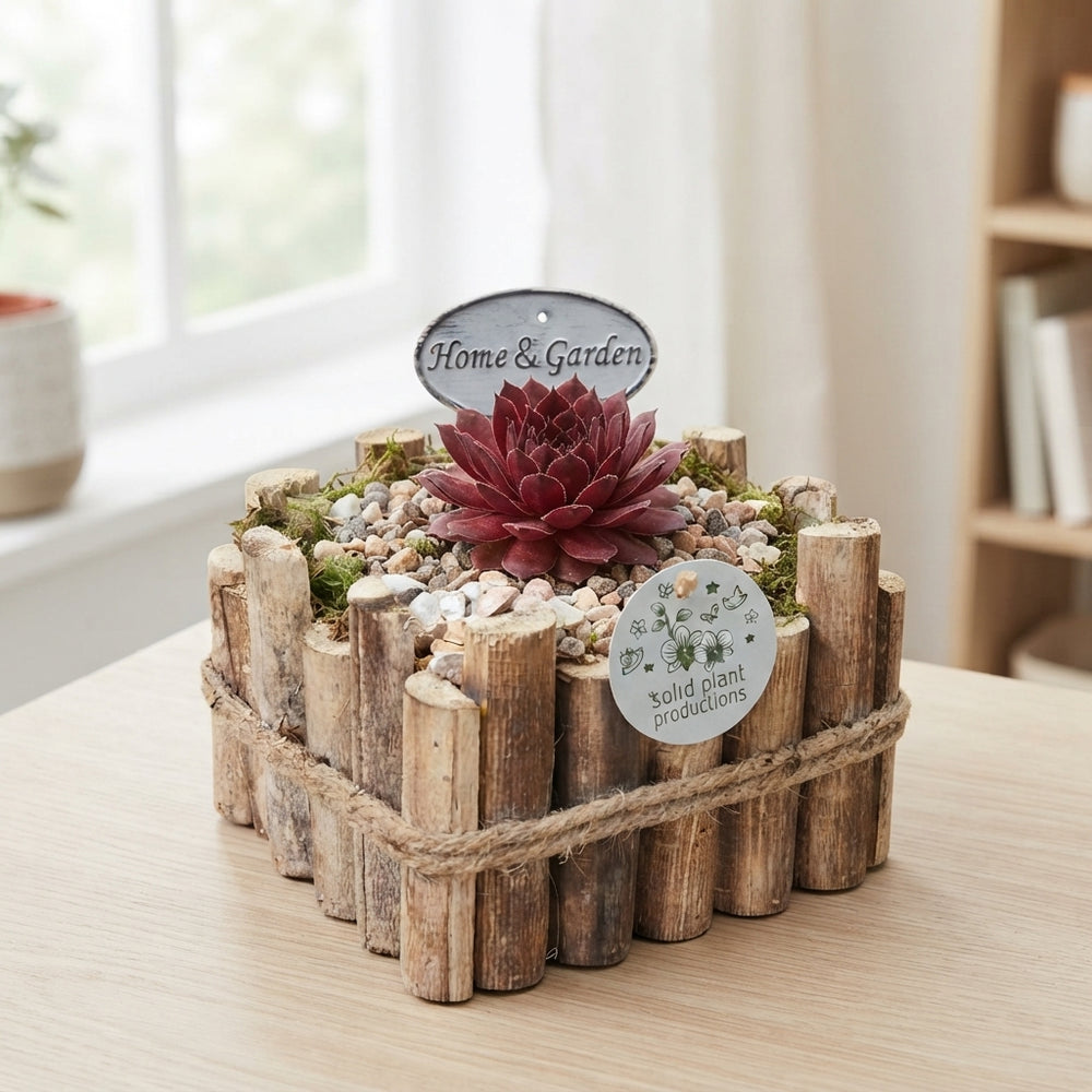 Sempervivum Arrangement – 18cm Wooden Pot