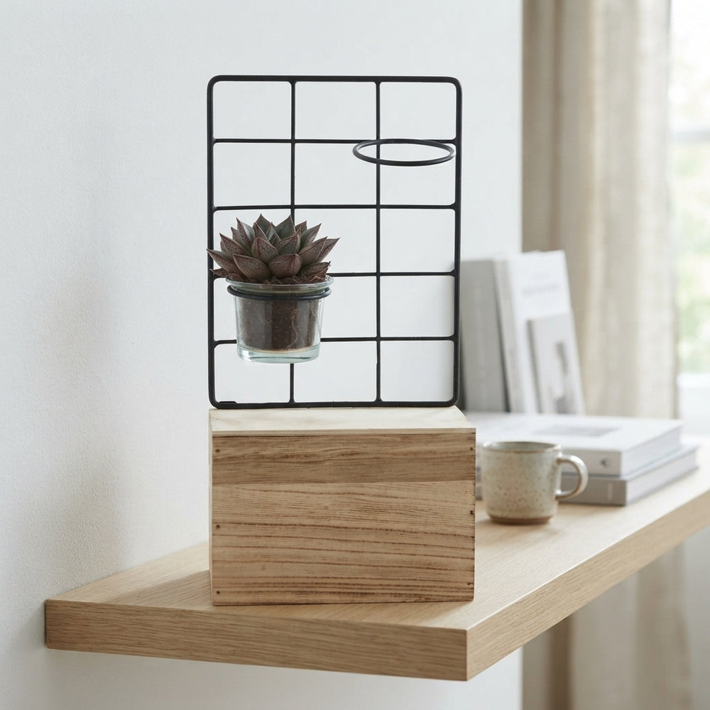 Succulent Arrangement with Glass Bowl and Wooden Stand – 15cm
