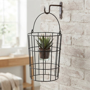 Succulent Arrangement in Metal Wire Basket with Glass – 18cm