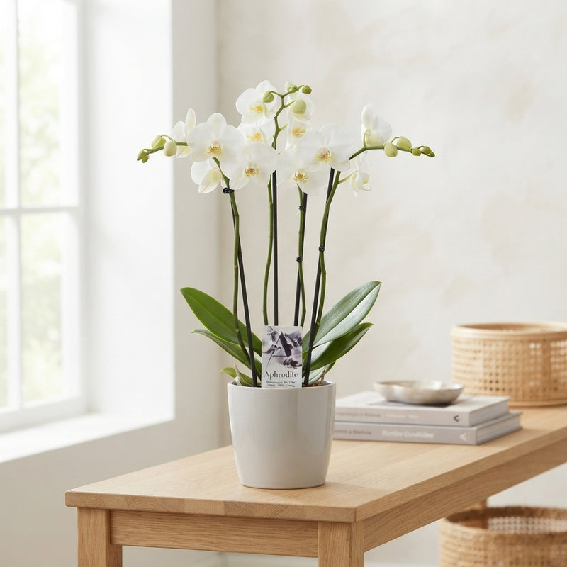 White Phalaenopsis Orchid – 4 Stem, 12cm Pot