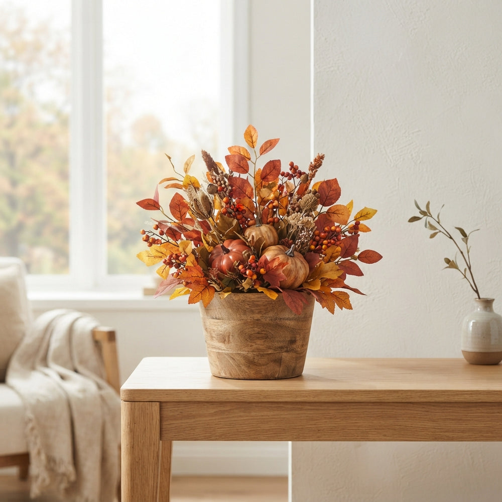 Autumn Arrangement in Decorative Wooden Pot – 30cm