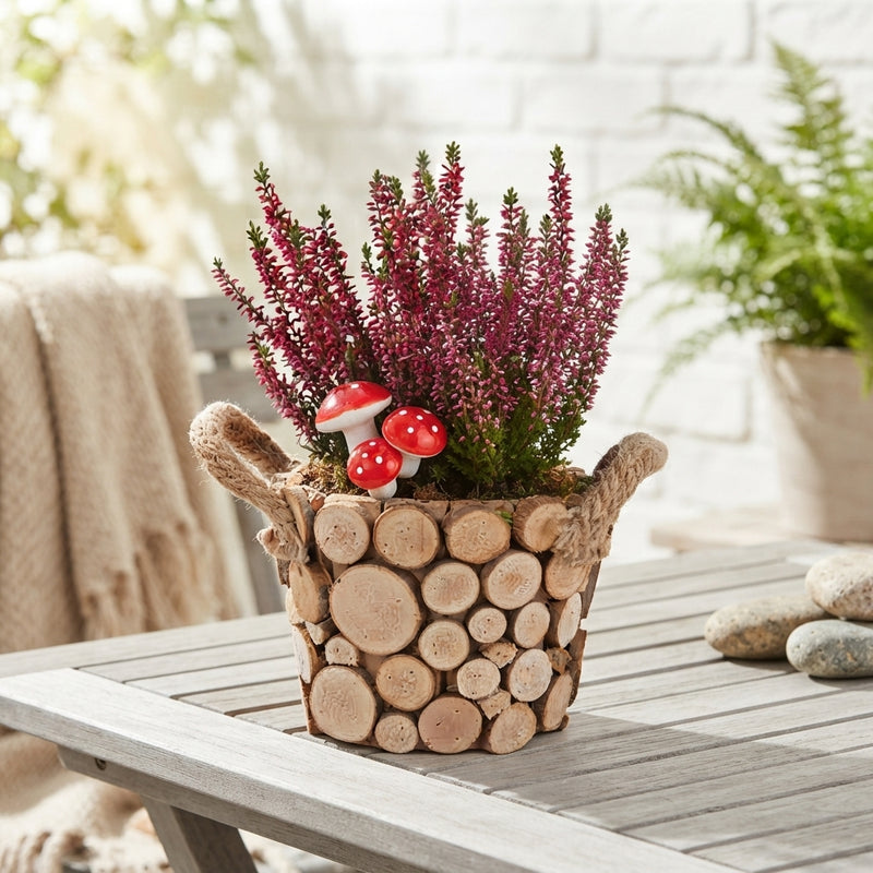 Autumn Outdoor Plant Arrangement – 16cm Wooden Pot