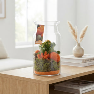 Orange Candy Jar Floral Arrangement – 15cm Glass Pot
