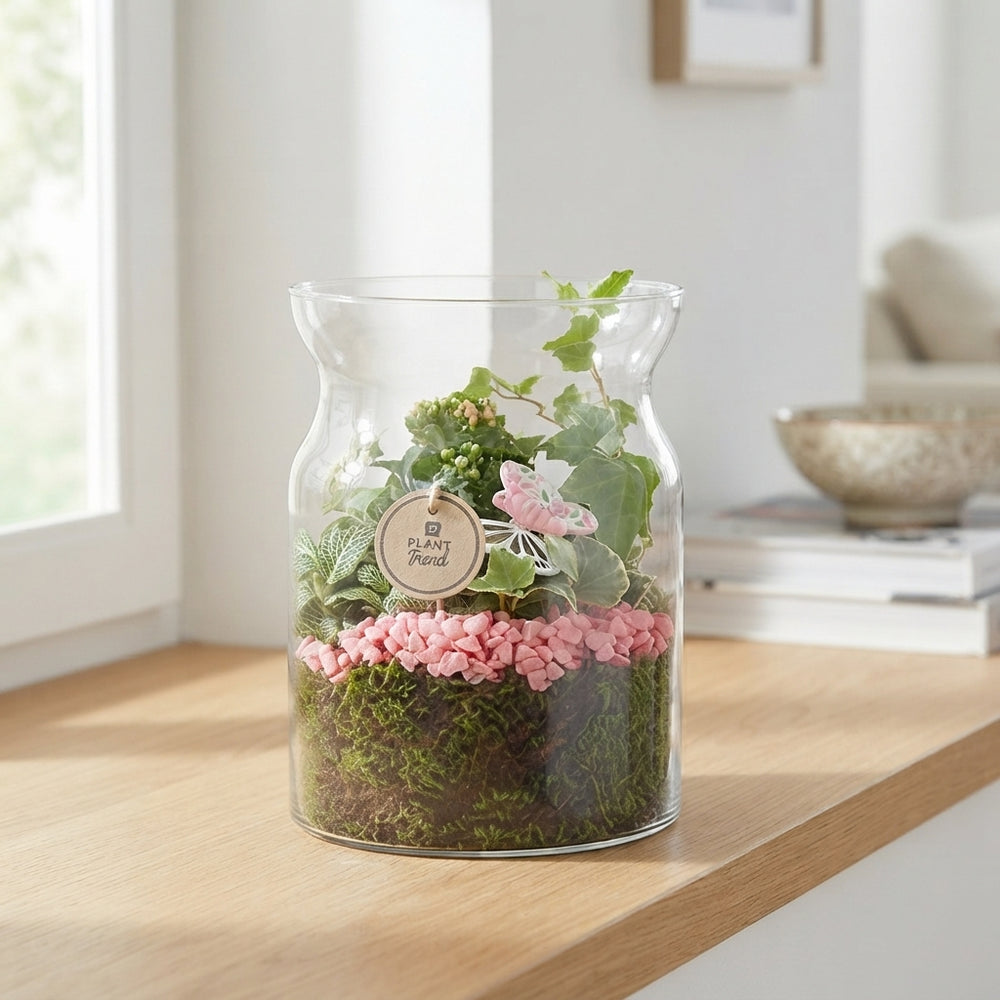 Pink and White Floral Arrangement in Glass Vase – 19cm
