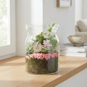 Pink and White Floral Arrangement in Glass Vase – 19cm