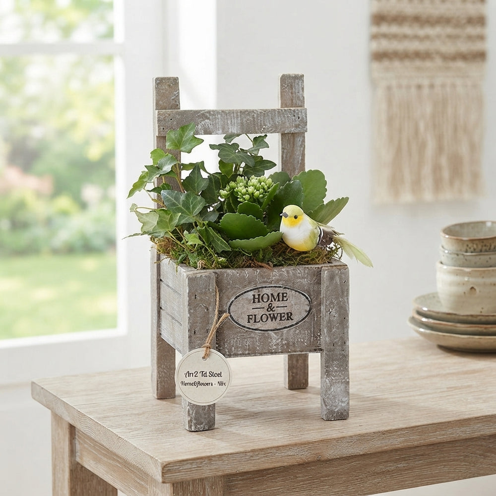 Mixed Home Flower Arrangement – 15cm Wooden Pot