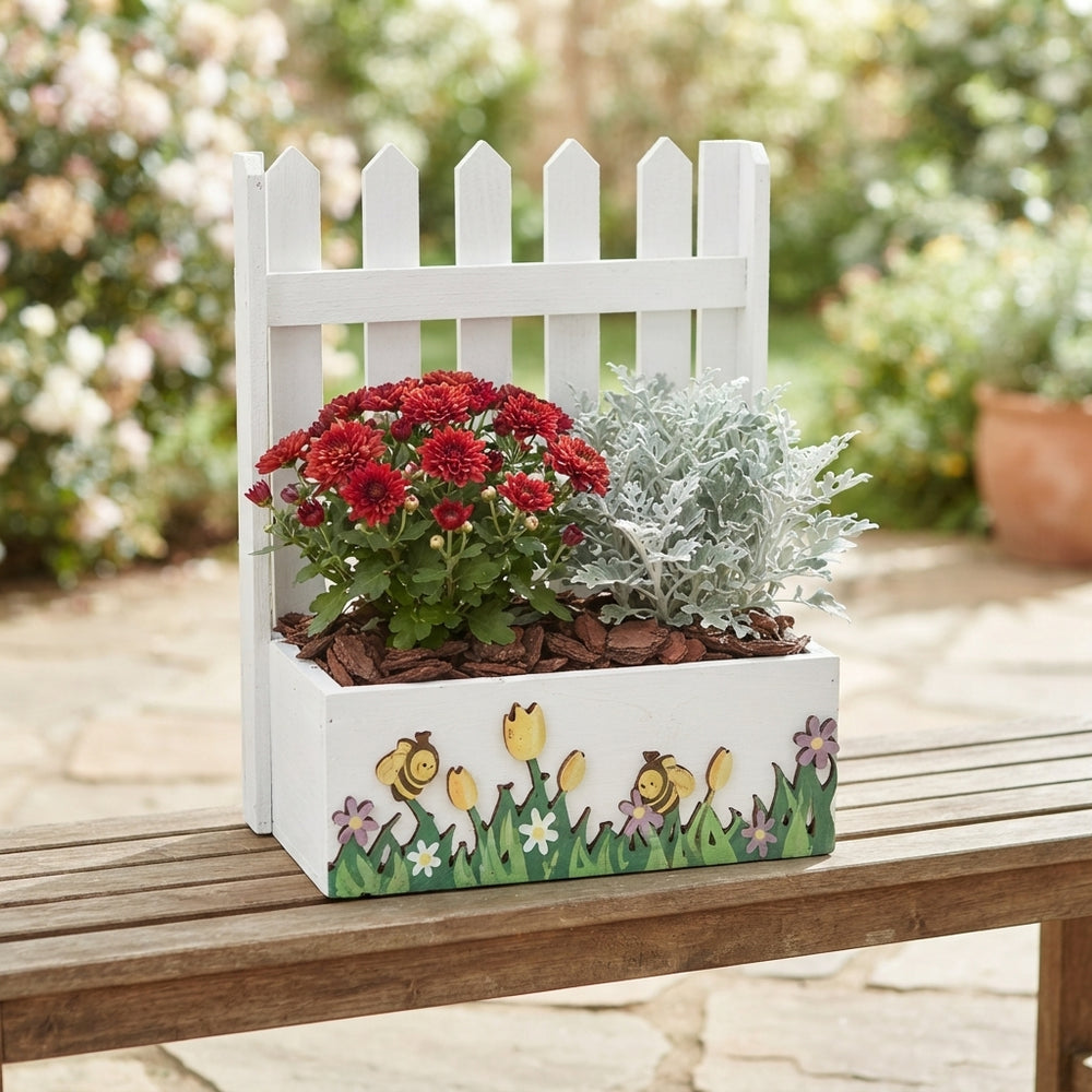 Outdoor Flowering Arrangement – 22cm Wooden Pot