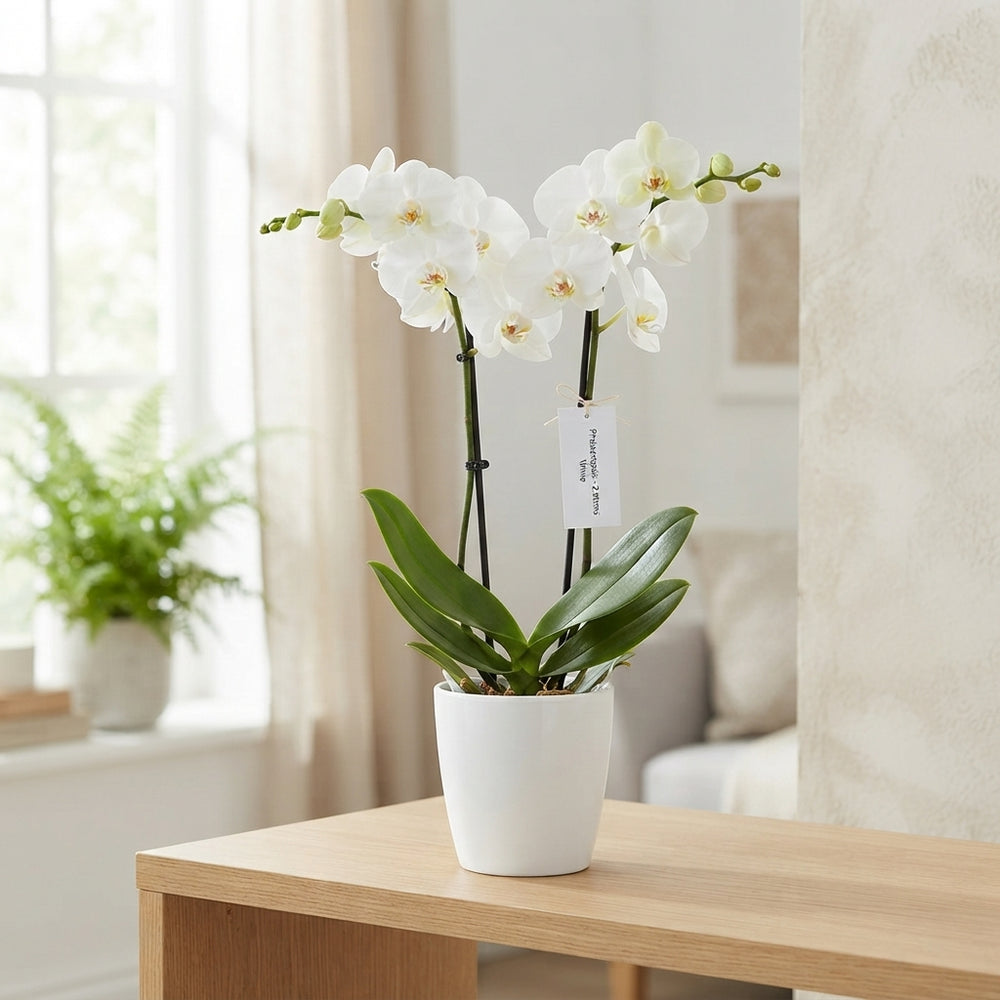White Phalaenopsis Orchid – 2 Stem, 12cm Pot