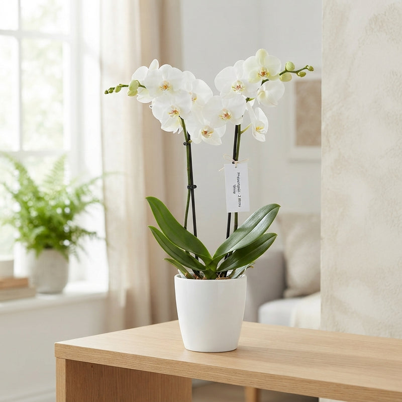 White Phalaenopsis Orchid – 2 Stem, 12cm Pot