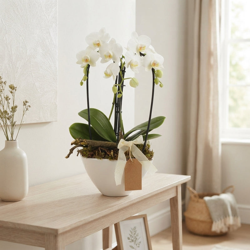 White Phalaenopsis Orchid – 6 Stem, 22cm Ceramic Pot