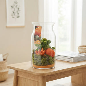 Orange Candy Jar Floral Arrangement – 15cm Glass Pot