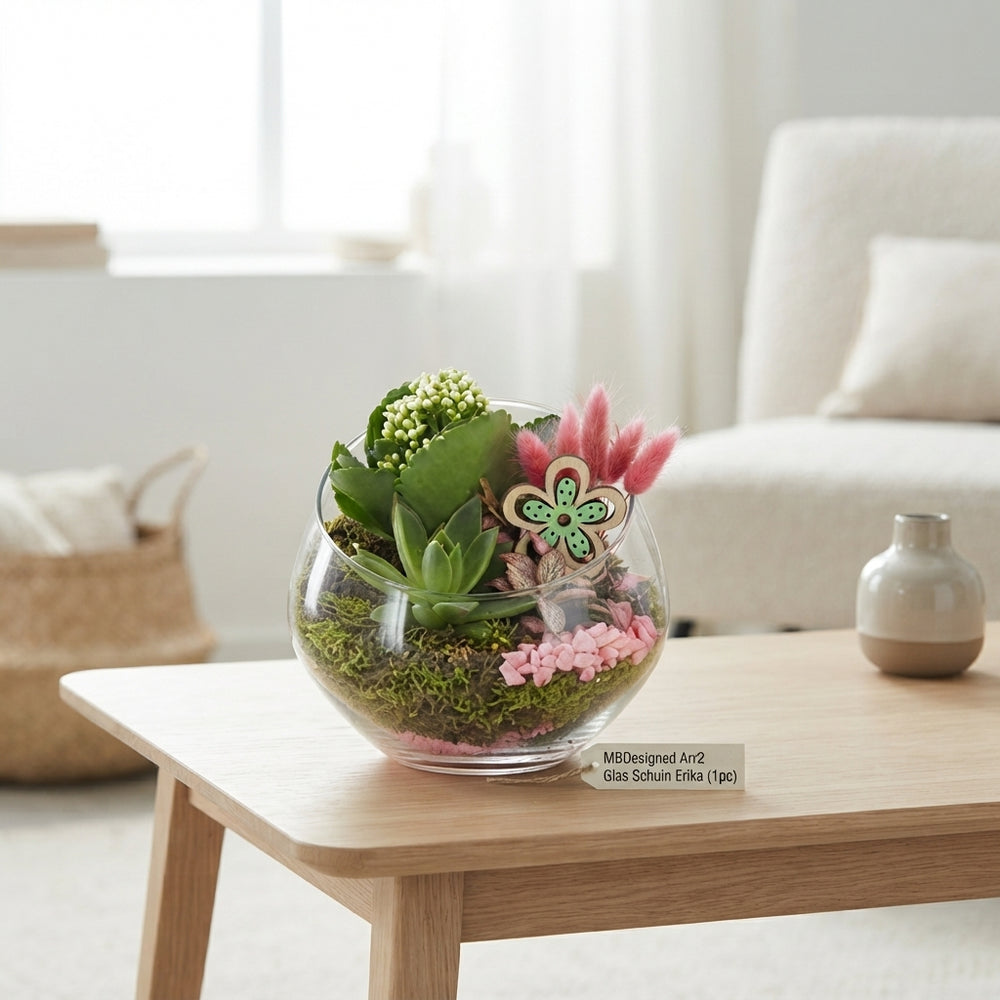 Slanted Glass Heather Arrangement – 18cm