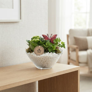 Orange and White Ribbed Glass Plant Arrangement – 18cm