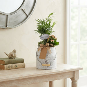White and Pink Flower Arrangement in Zinc Milk Churn – 18cm Pot