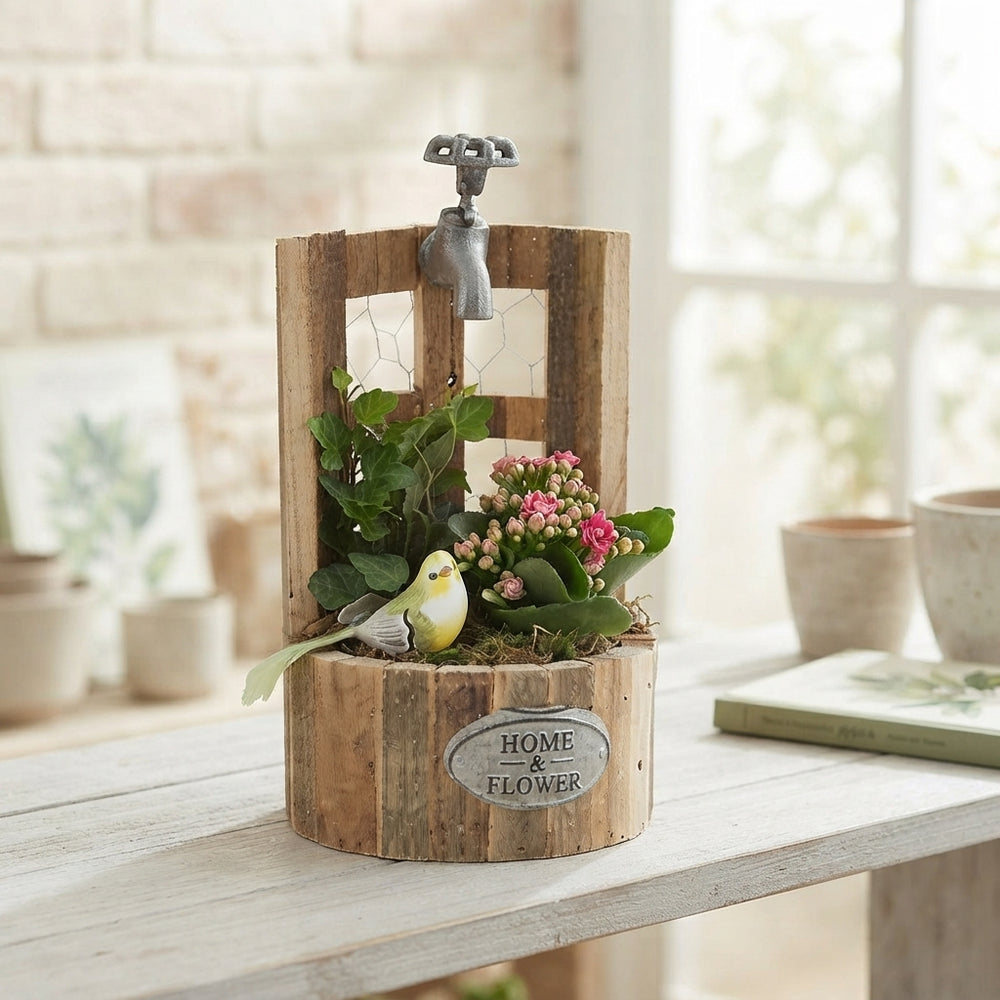 Watering Can Plant Arrangement – 17cm Wooden Pot