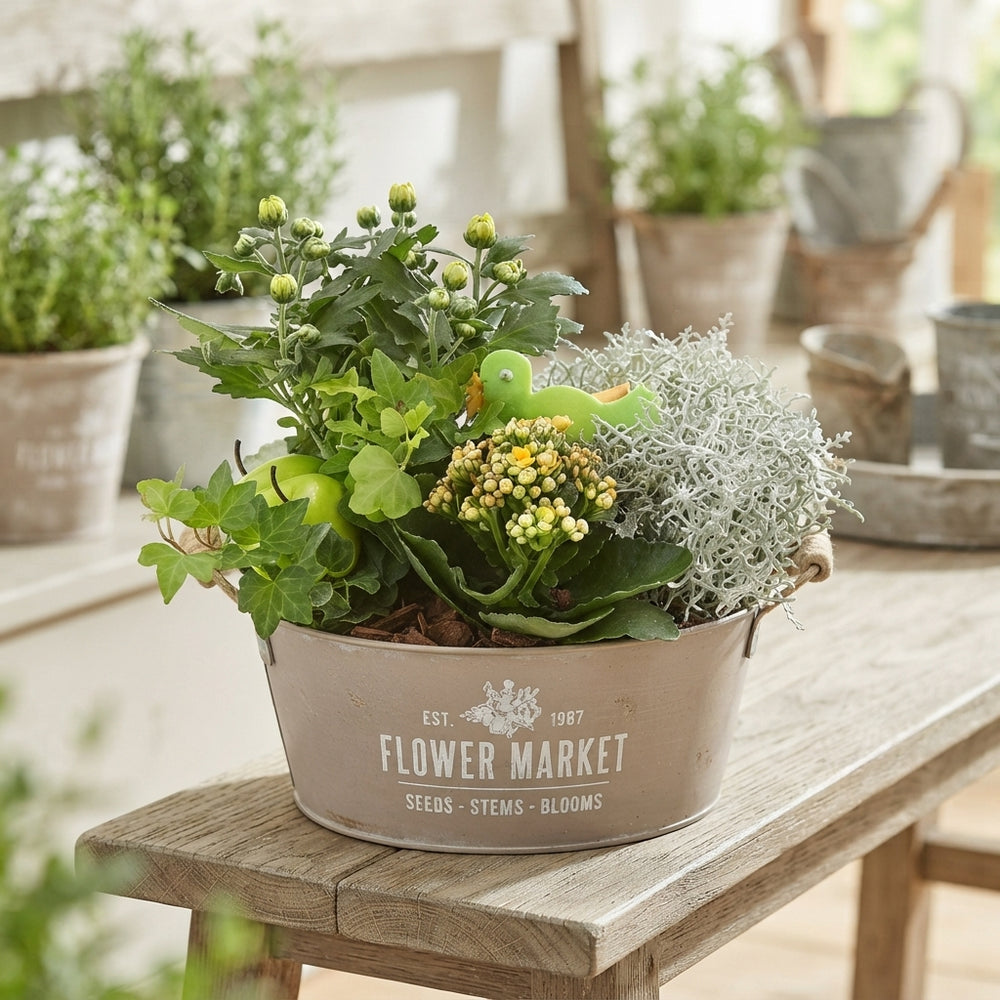 Taupe Zinc Flower Arrangement – 26cm