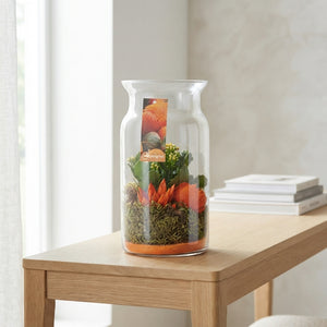 Orange Candy Jar Floral Arrangement – 15cm Glass Pot